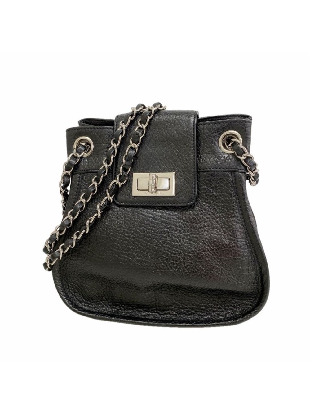Chanel Shoulder Bag 2.55 Leather Black Silver